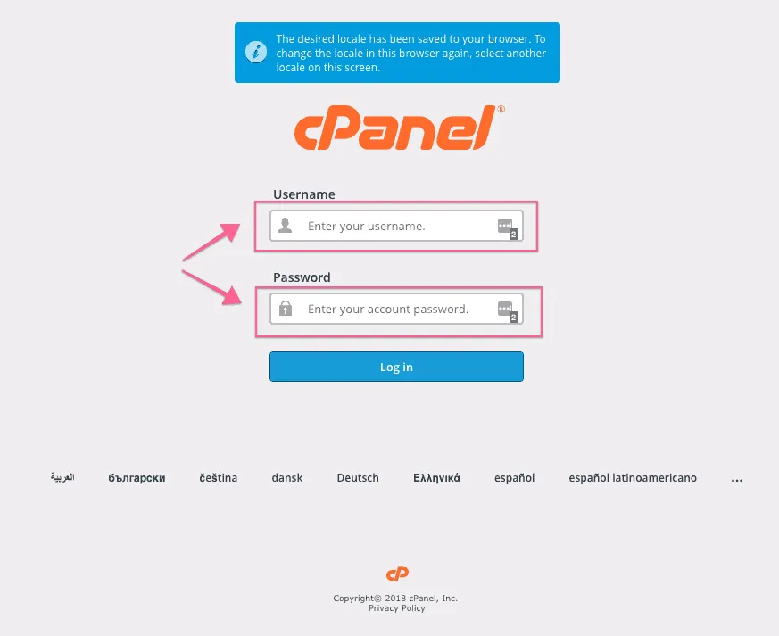 Trang đăng nhập cPanel