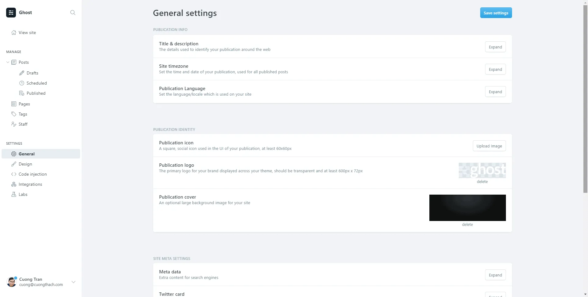Giao diện Ghost Admin