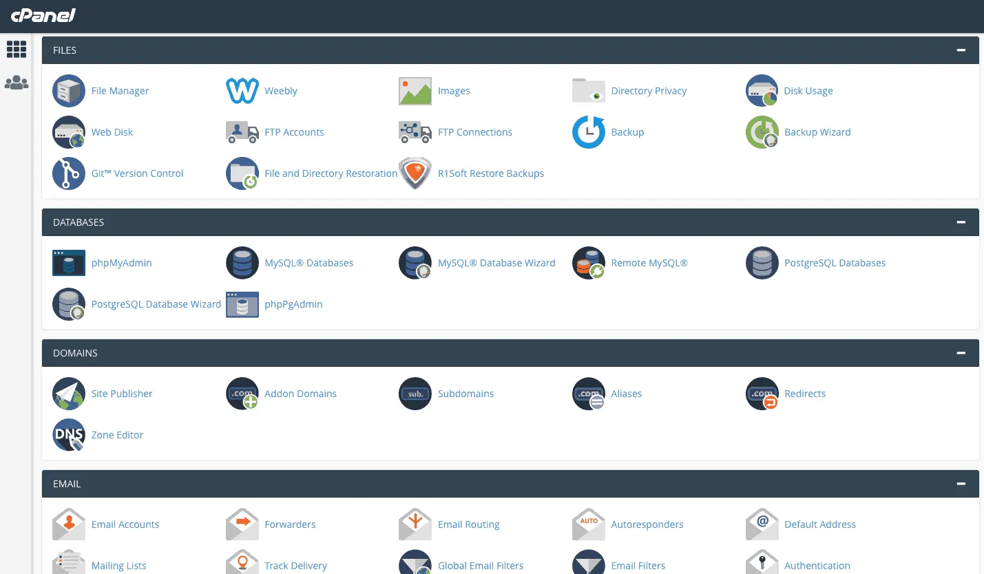 Giao diện bảng điều khiển cPanel