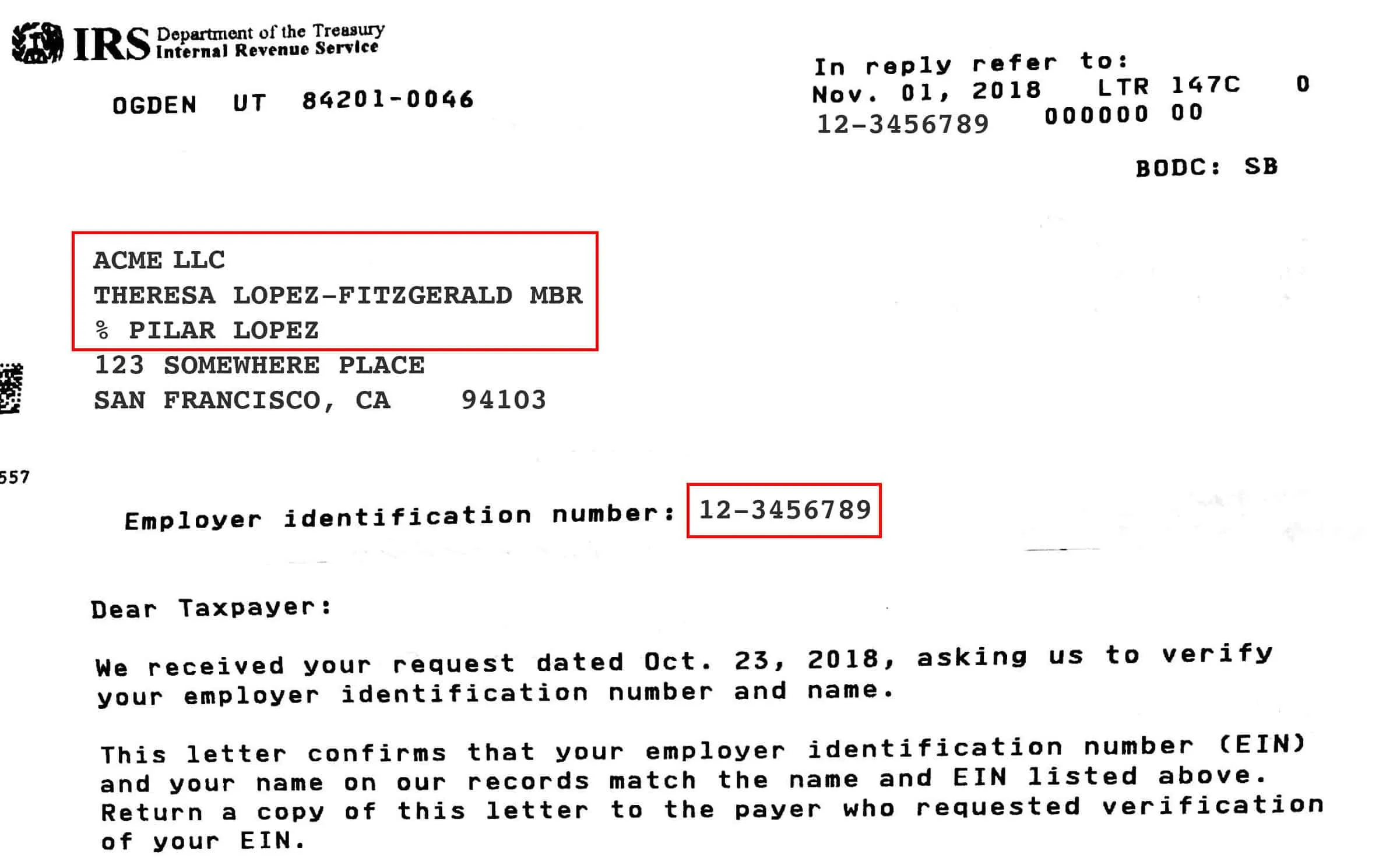 Thư xác nhận 147c Letter của IRS
