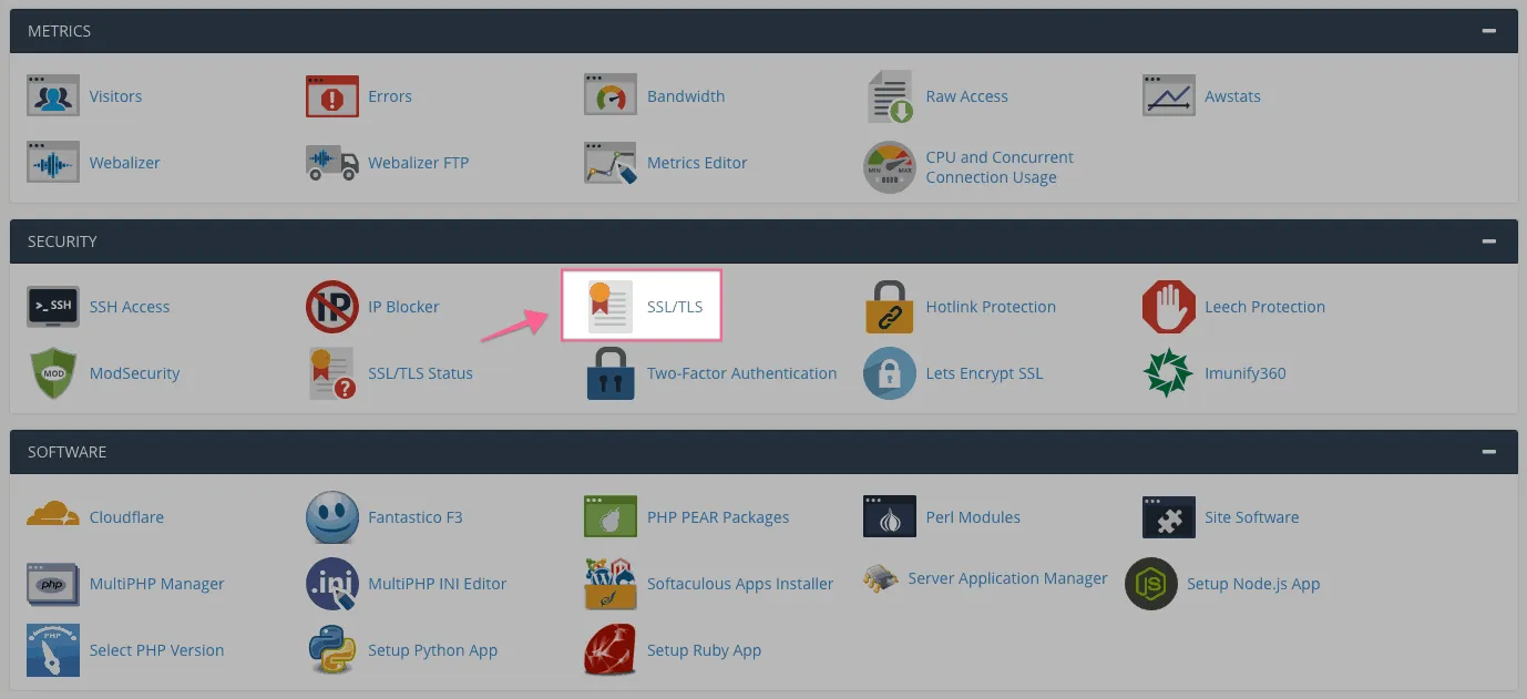 Mục SSL/TLS trong cPanel