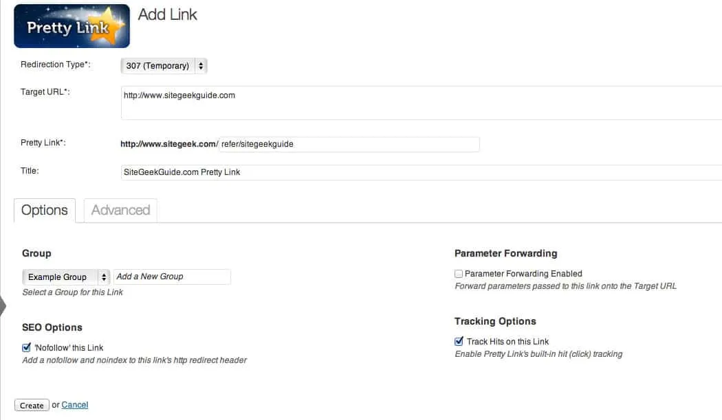 Tạo link rút gọn mới bằng Pretty Link