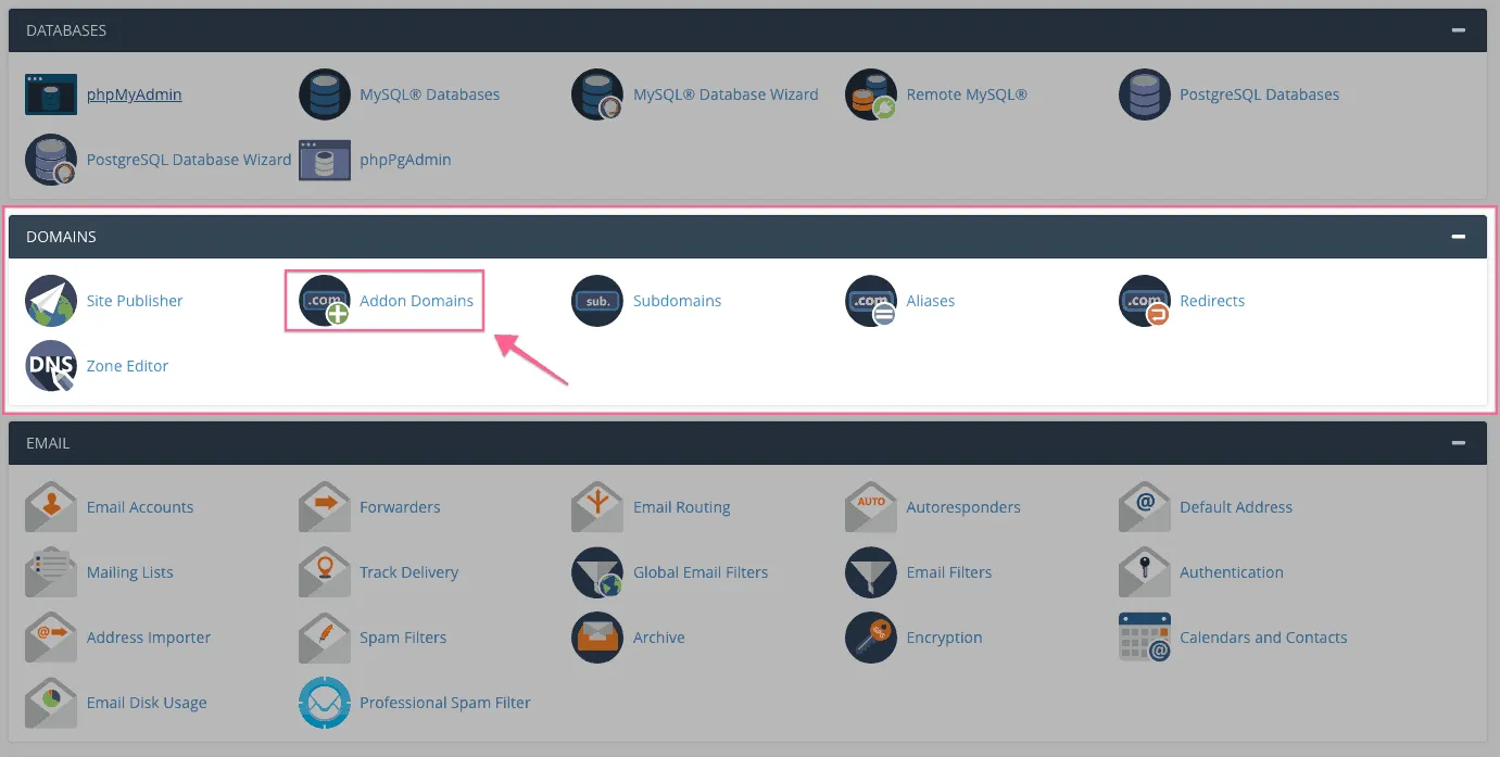 Mục Addon Domains trong cPanel