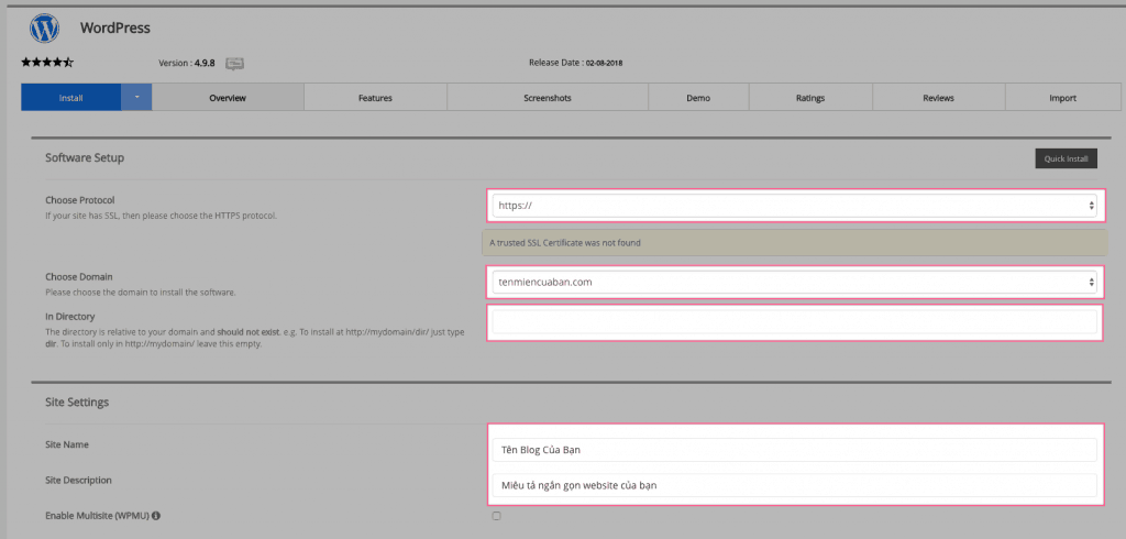 cấu hình WordPress