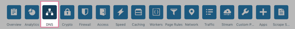Chọn DNS tab trong Cloudflare