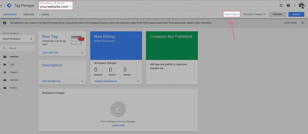Copy mã ID của Google Tag Manager