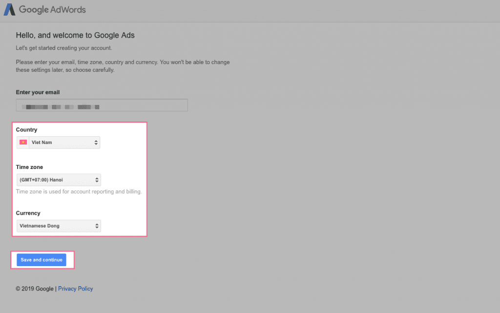 Điền thông tin Google Ads
