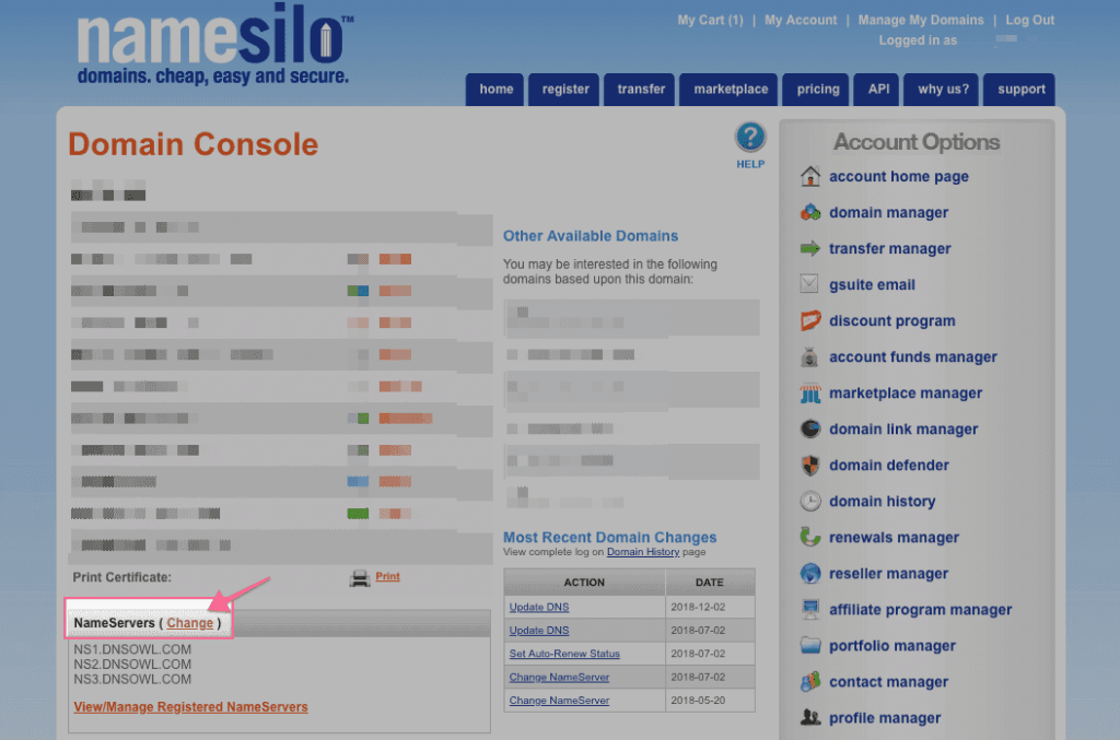Nameserver Namesilo