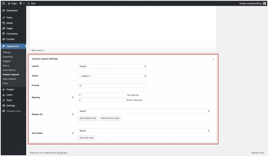 Custom layout