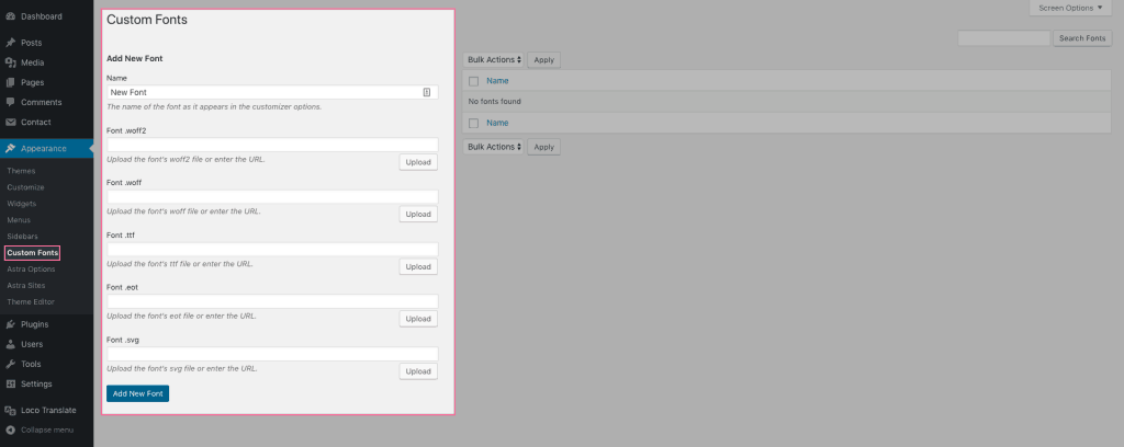 custom font dashboard