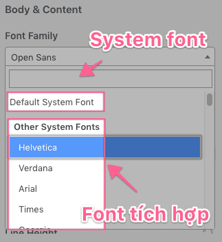 system font có thể tăng tốc độ tải trang website