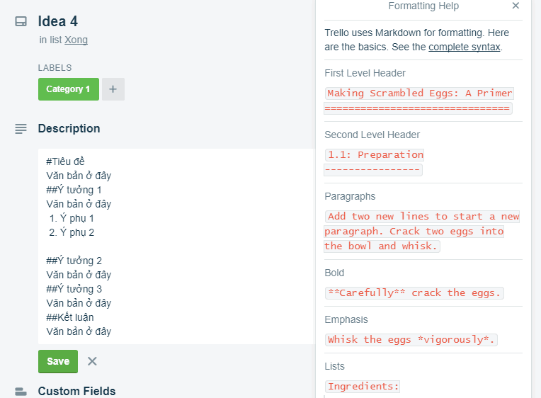 Markdown Trello
