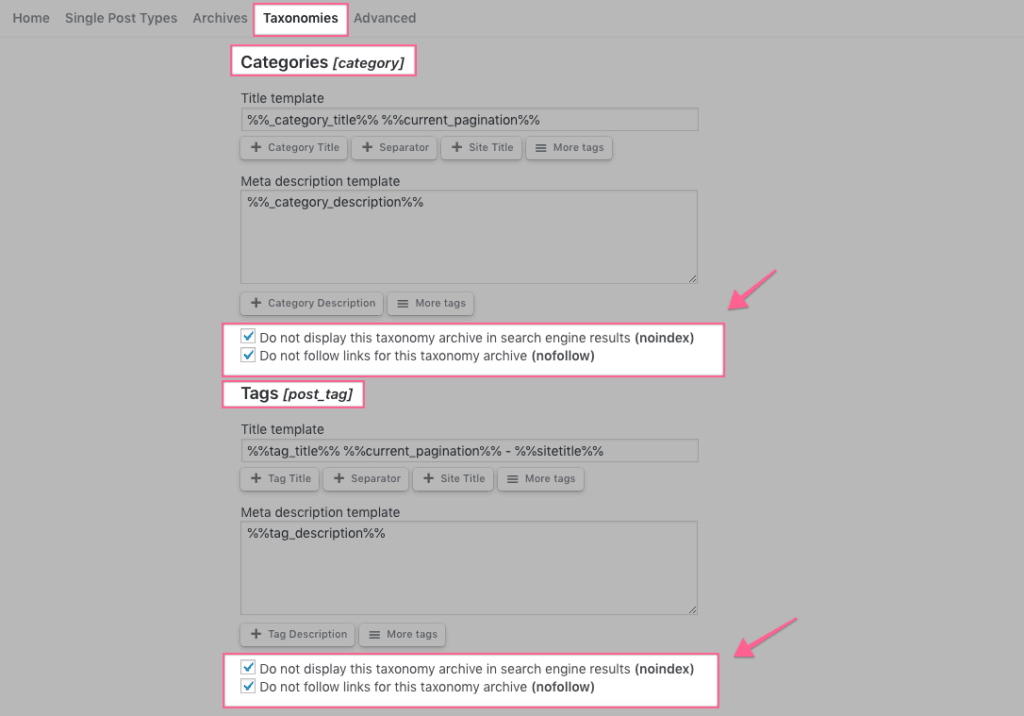 Noindex And Follow Tag Va Categories