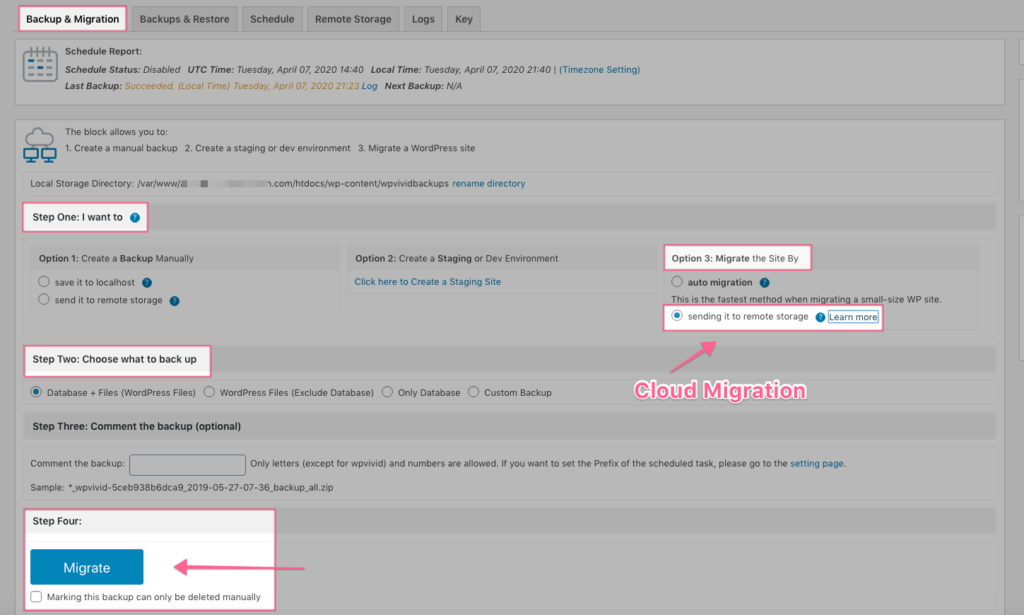 Cloud Migration Trong Wpvivid Pro