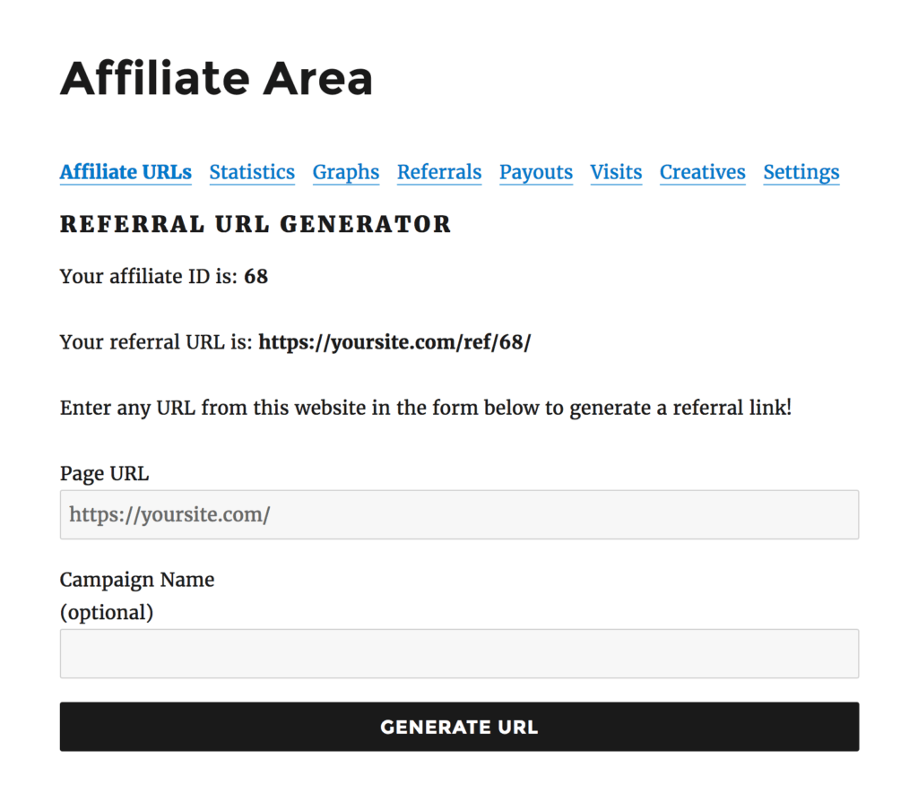 Affiliate Area Affiliate Urls